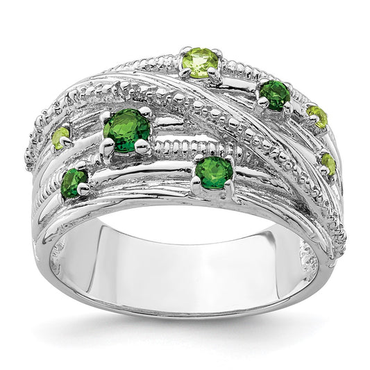 Sterling Silver Rhodium-plated Chrome Diopside and Peridot Ring