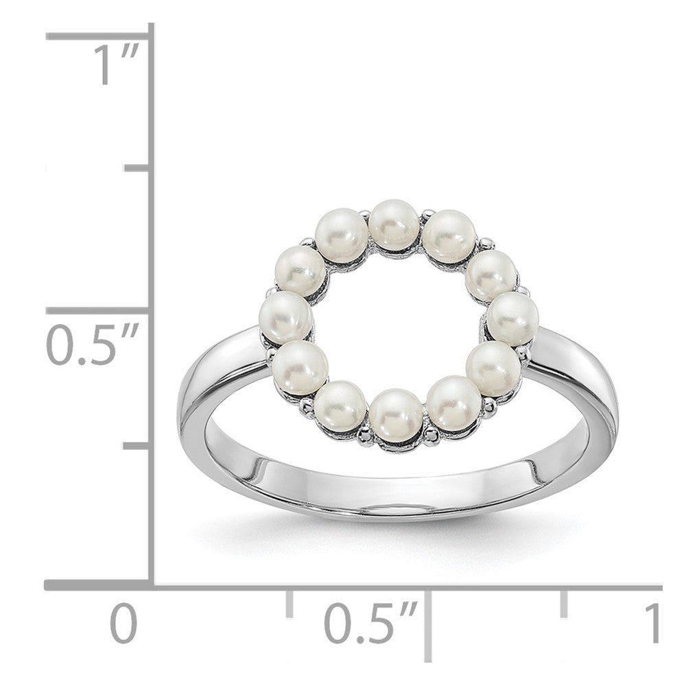 Sterling Silver Rhodium-plated 2-2.5mm White Button Freshwater Cultured Pearl Ring