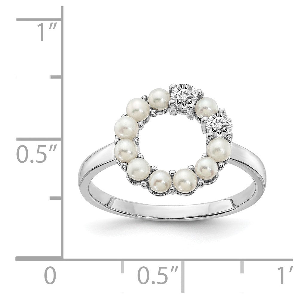 Sterling Silver Rhodium-plated 2-2.5mm Button FWC Pearl CZ Ring