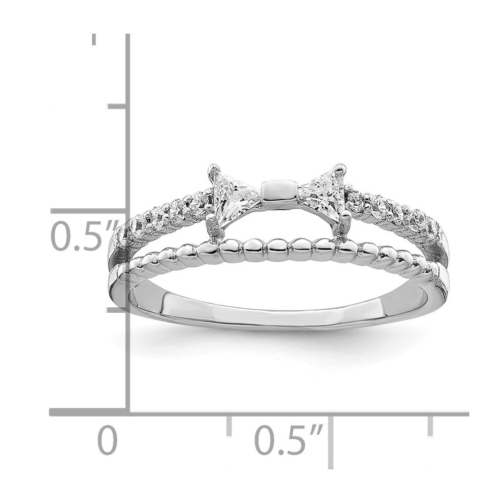 Sterling Silver Rhodium-plated Polished Double CZ Bow Ring