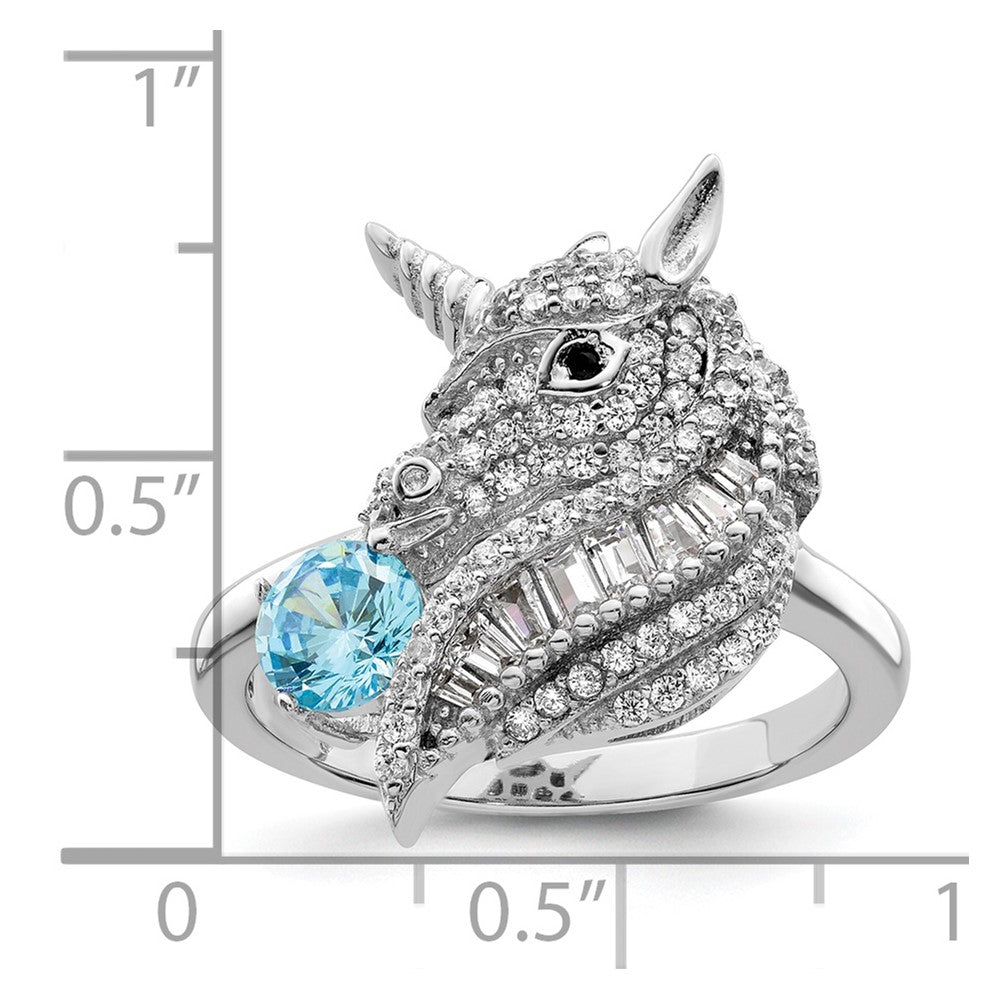 Sterling Silver Rhodium-plated Polished CZ Unicorn Ring