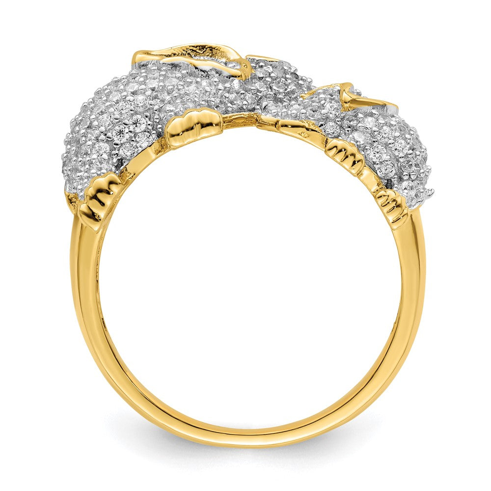 Sterling Silver Rhodium-plated Gold Tone Mom & CZ Elephants Ring