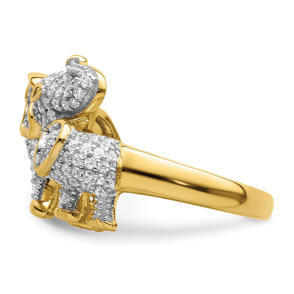 Sterling Silver Rhodium-plated Gold Tone Mom & CZ Elephants Ring