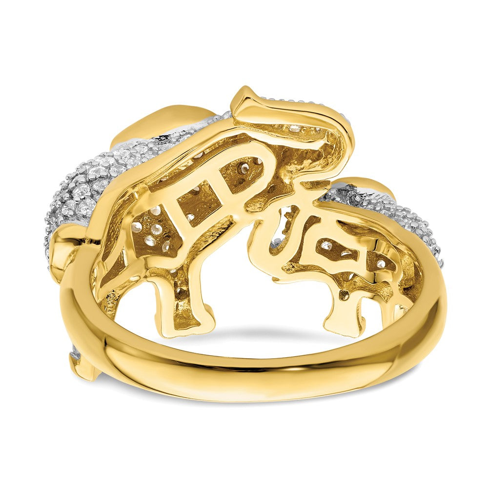 Sterling Silver Rhodium-plated Gold Tone Mom & CZ Elephants Ring