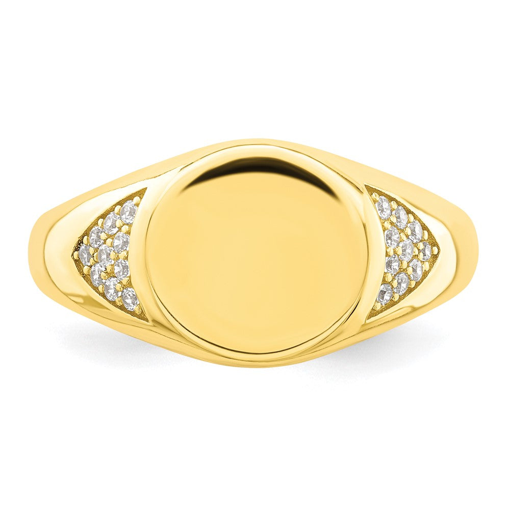 Sterling Silver CZ Gold-tone Signet Ring