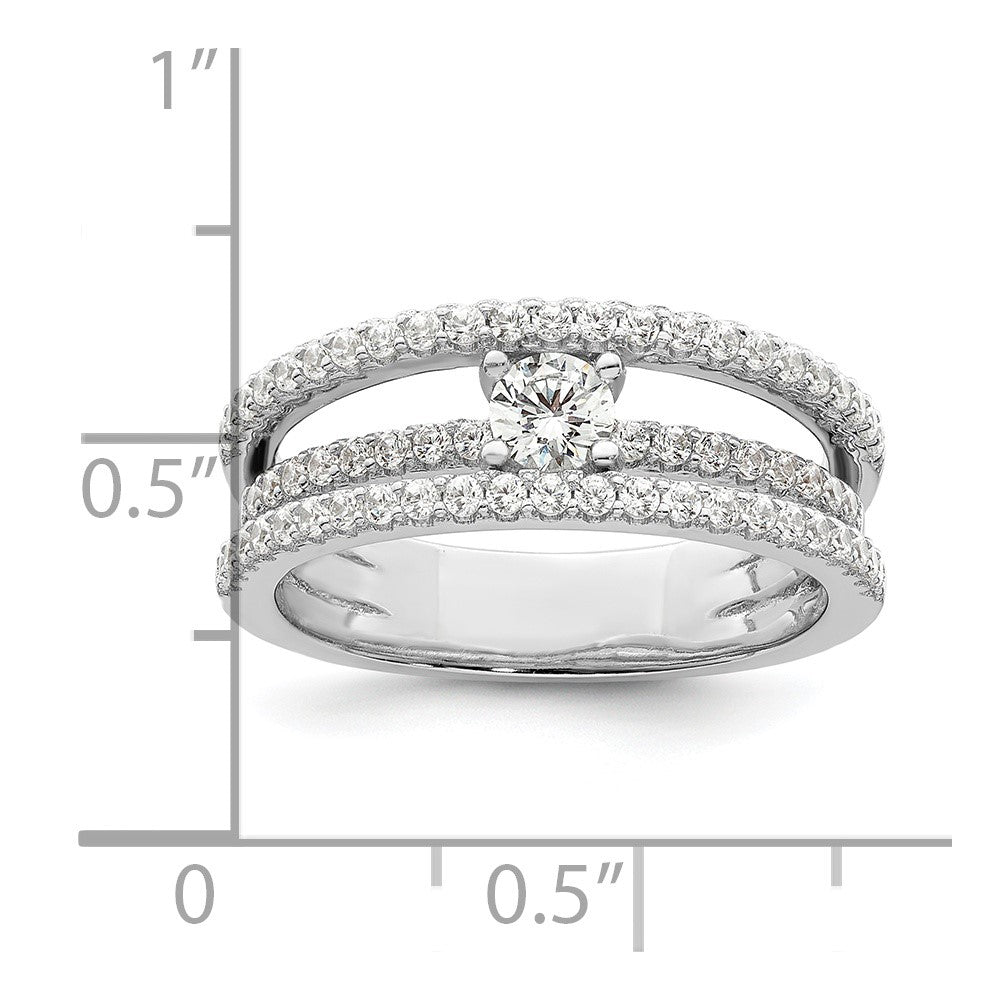 Sterling Silver Rhodium-plated CZ 3 Row Ring