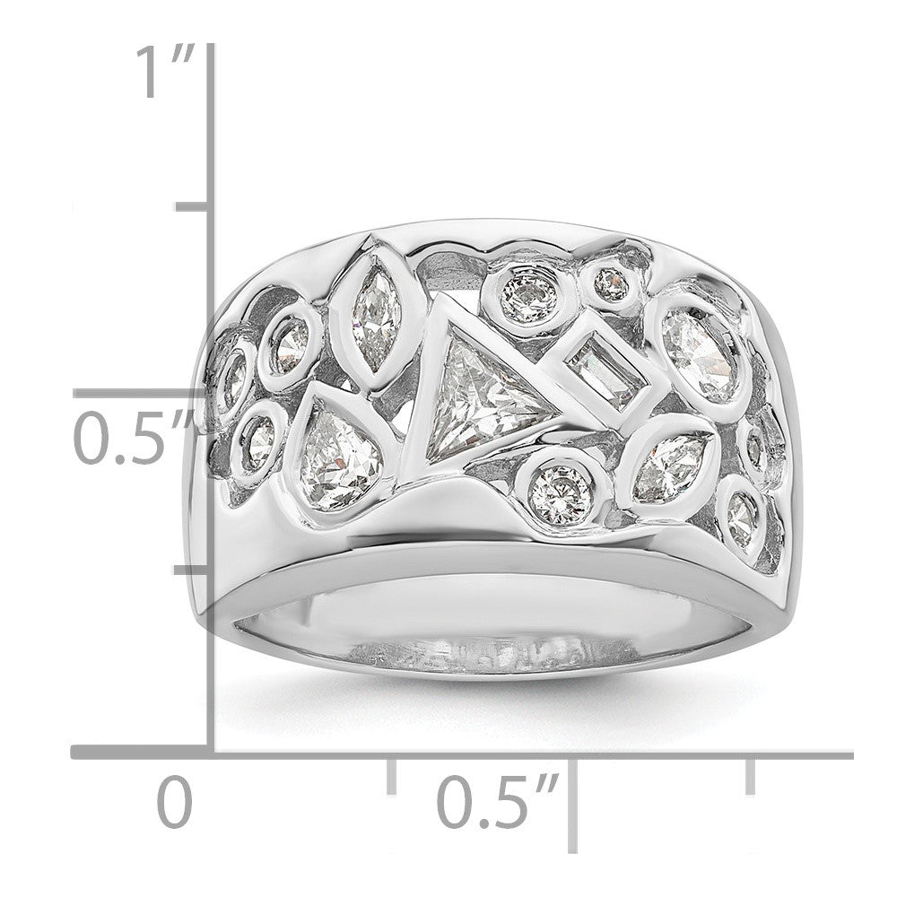 Sterling Silver Rhodium-plated Multi-shaped CZ Ring