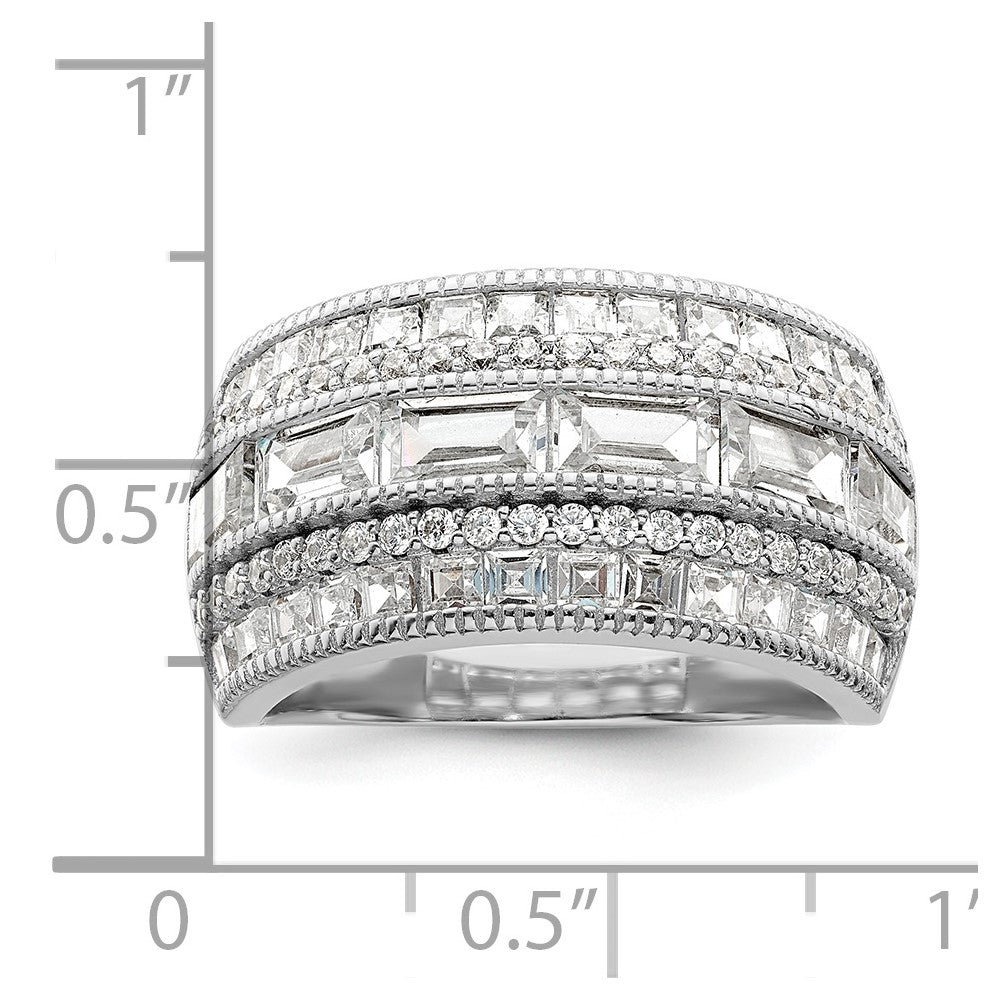 Sterling Silver Polished Rhodium-plated CZ Ring