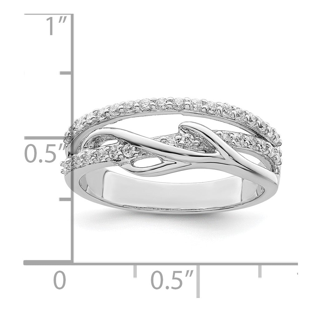Sterling Silver Rhodium-plated CZ Twist Ring