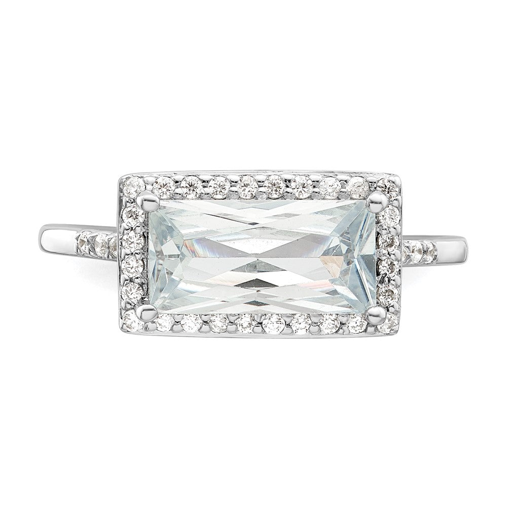 Sterling Silver Rhodium-plated Rectangular Shaped Halo CZ Ring