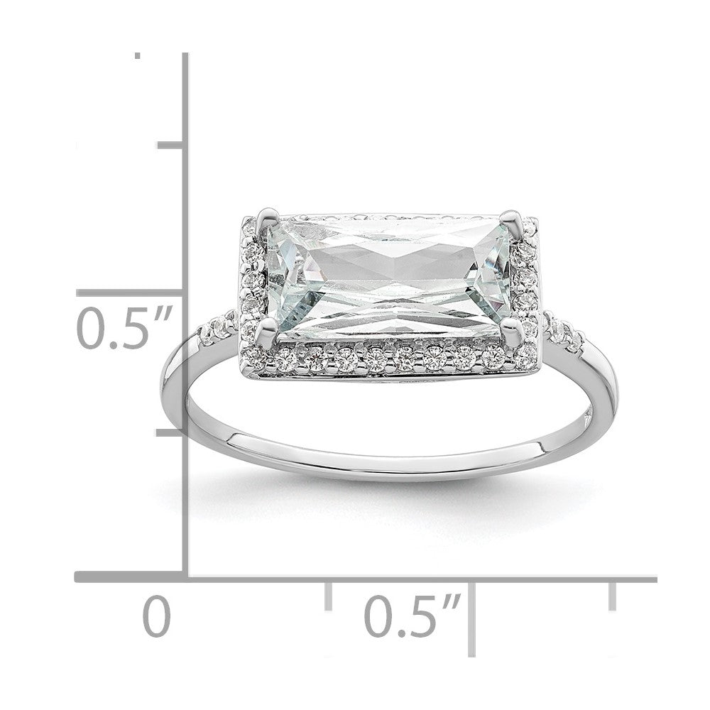 Sterling Silver Rhodium-plated Rectangular Shaped Halo CZ Ring