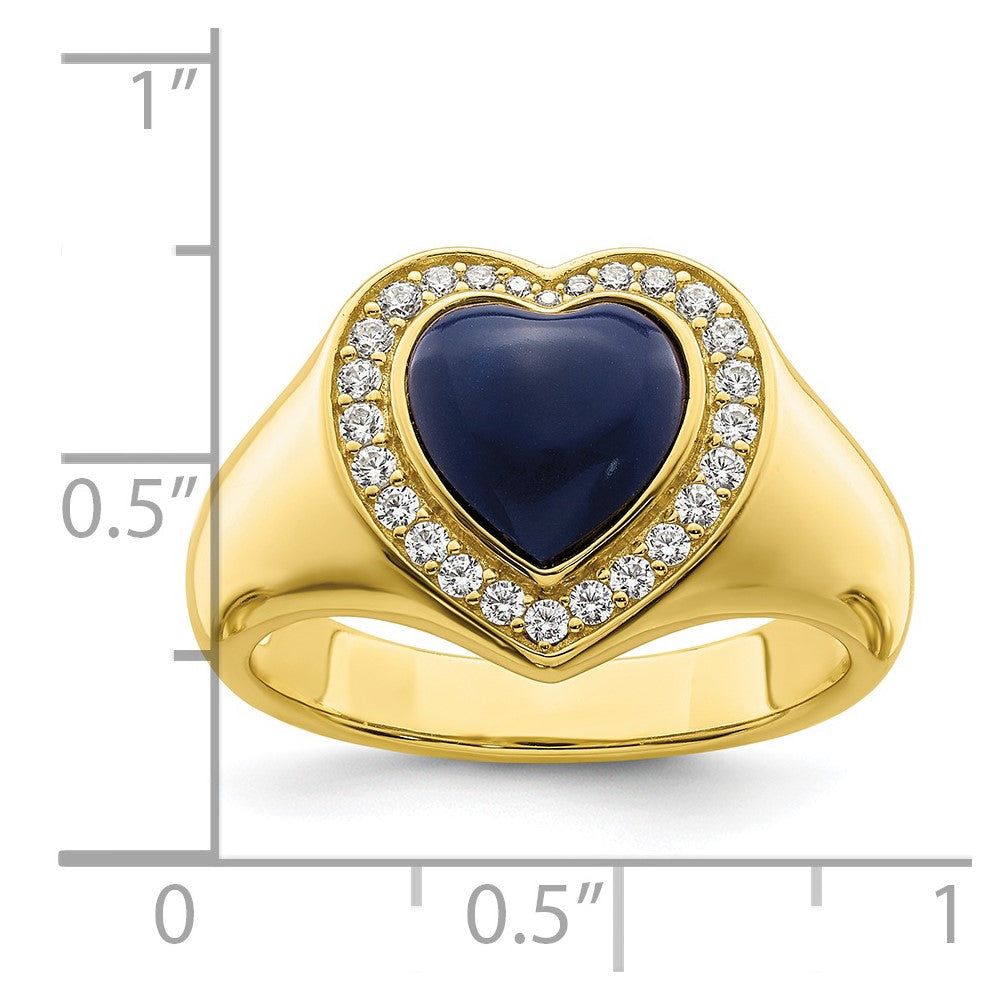 Sterling Silver Gold-tone CZ & Created Lapis Lazuli Heart Ring