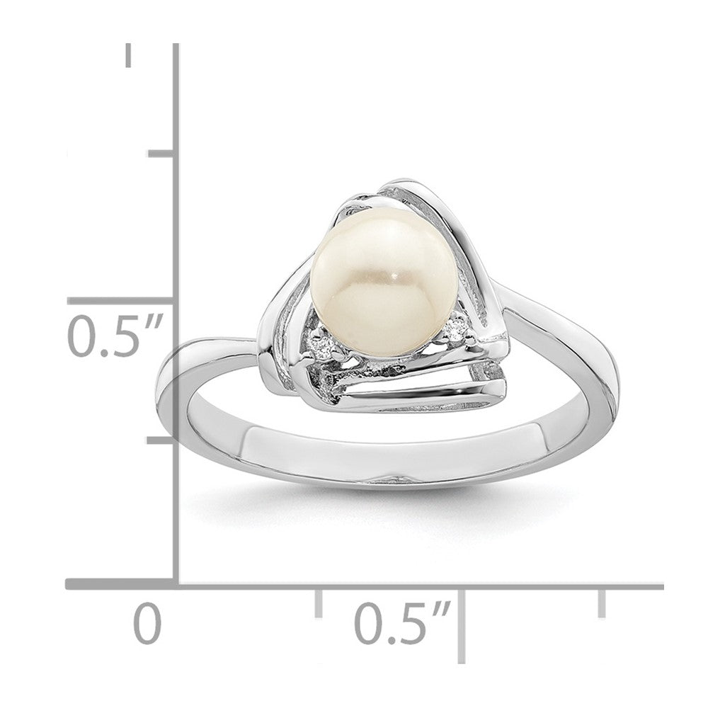 Sterling Silver Rhodium-plated FWC Pearl and CZ Triangle Ring