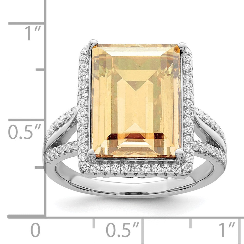 Sterling Silver Rhodium-plated Polished CZ & Yellow Crystal Ring