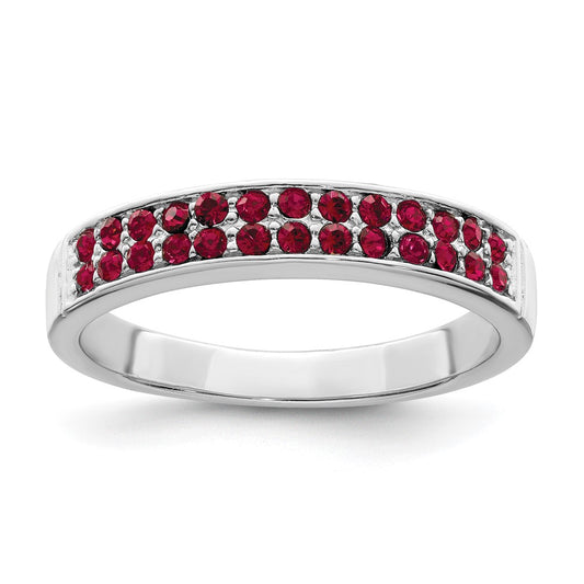 Sterling Silver Rhodium-plated Polished Red Crystal Ring