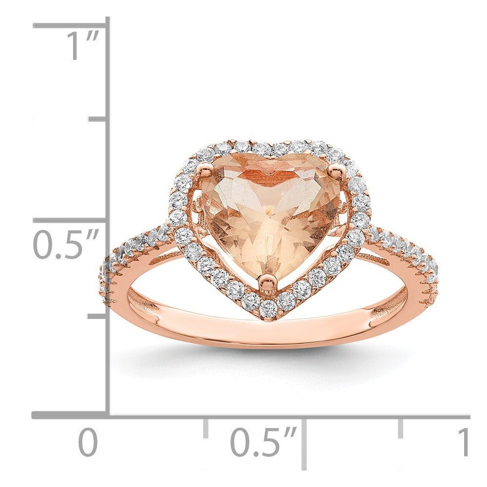 Sterling Silver Rose-tone Pink & White CZ Heart Ring