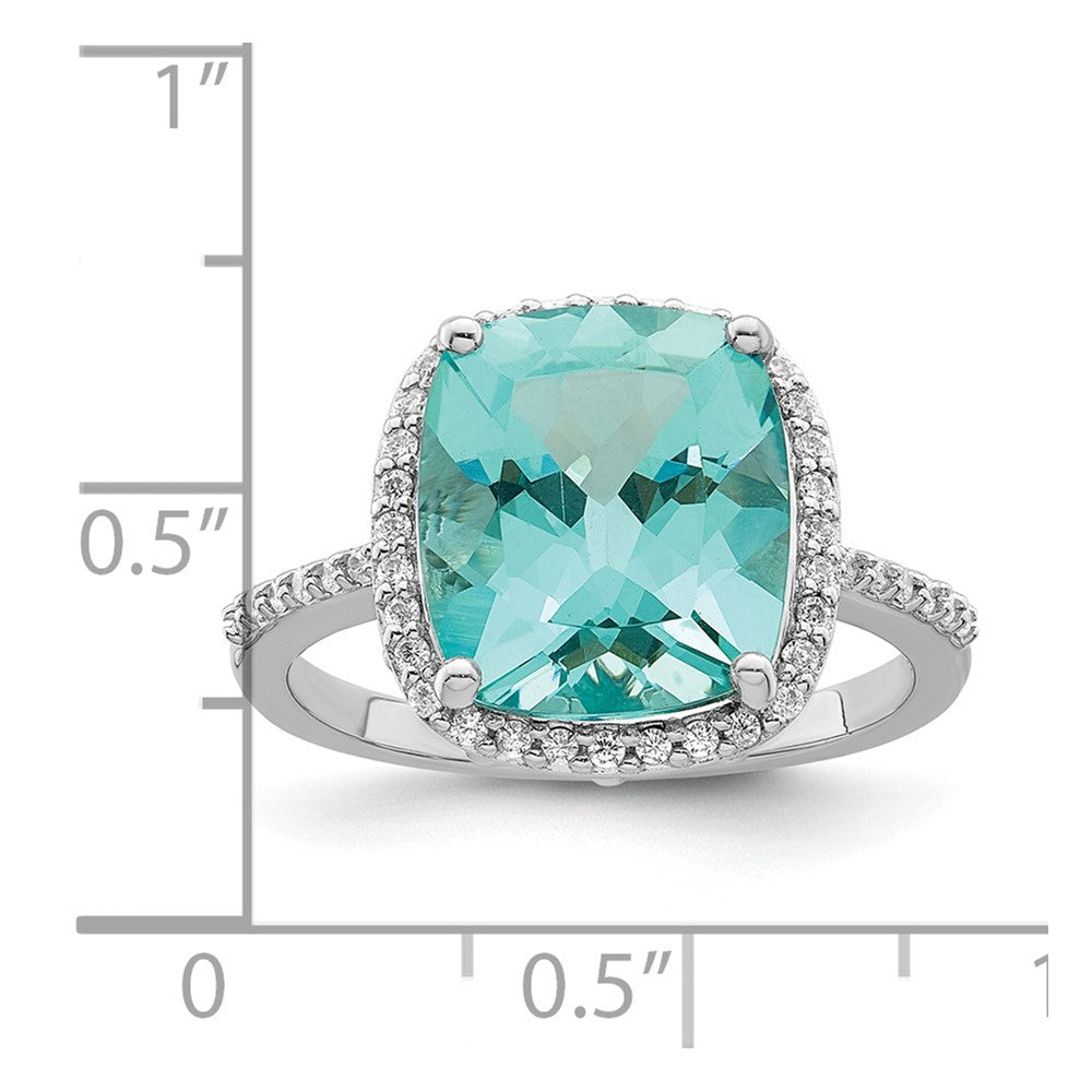 Sterling Silver Rhodium-plated Light Blue Crystal CZ Halo Ring