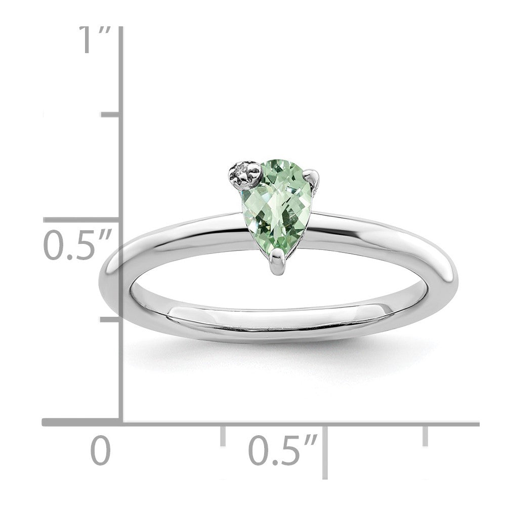 Sterling Silver Rhodium-plated Pear Green Quartz & White Topaz Ring