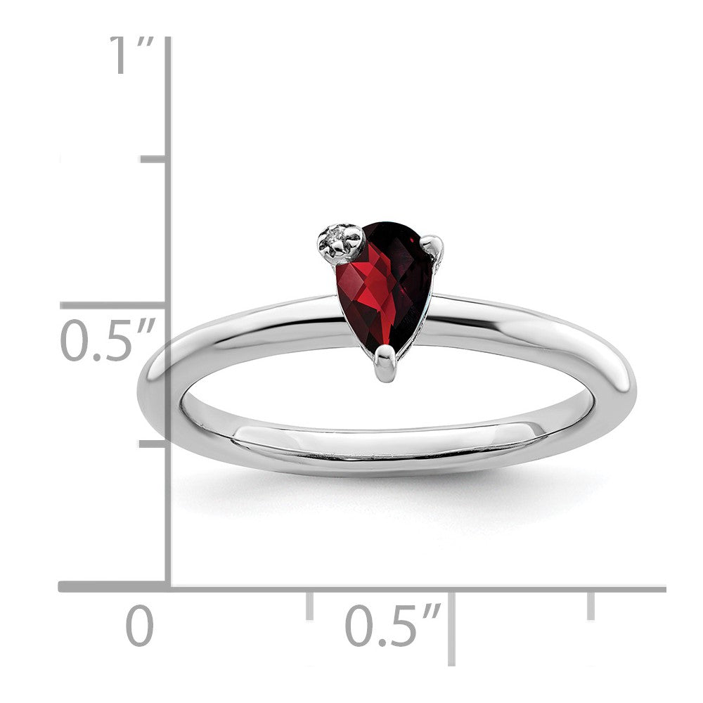 Sterling Silver Rhodium-plated Polished Pear Garnet & White Topaz Ring