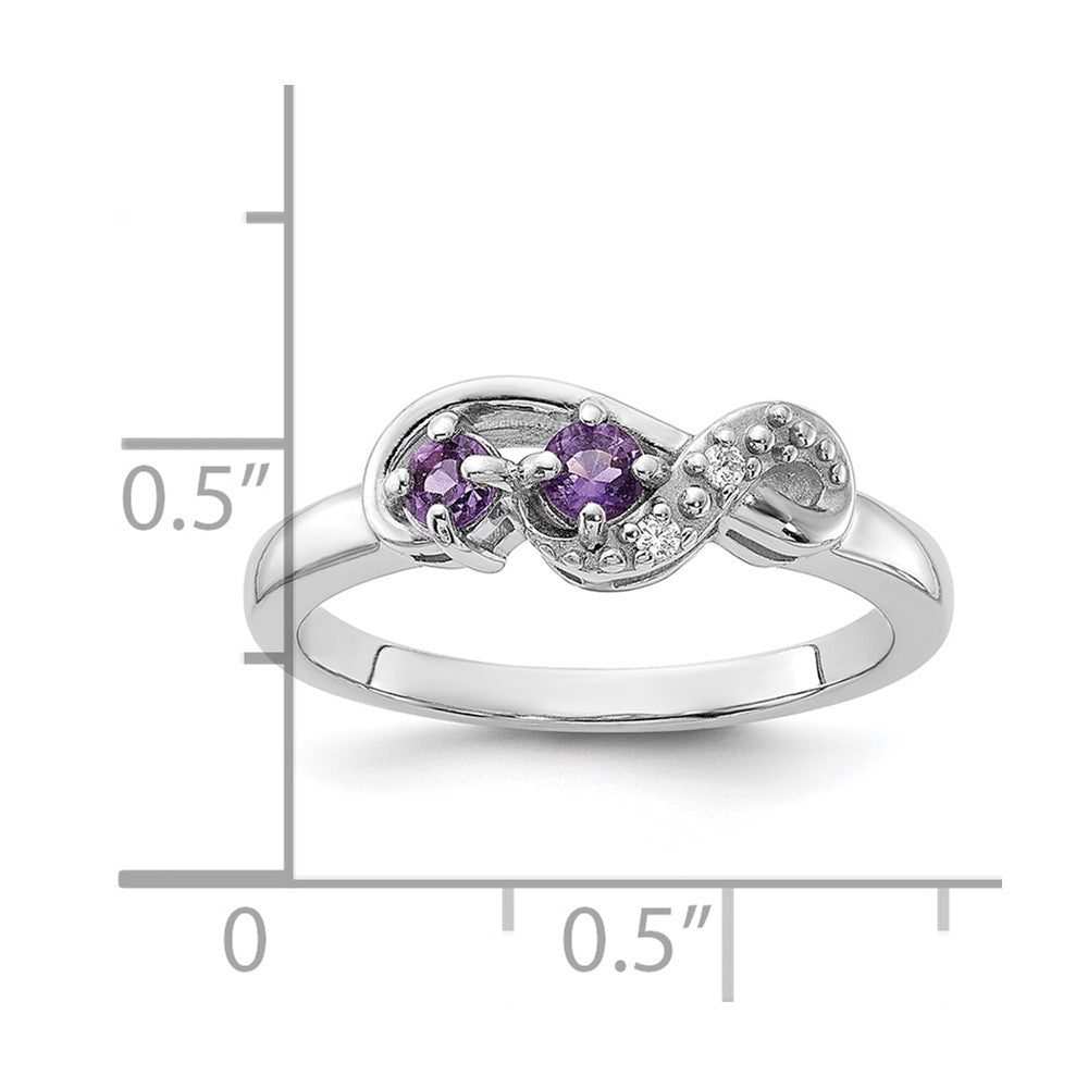 Sterling Silver Rhodium-plated Amethyst and CZ Swirl Ring