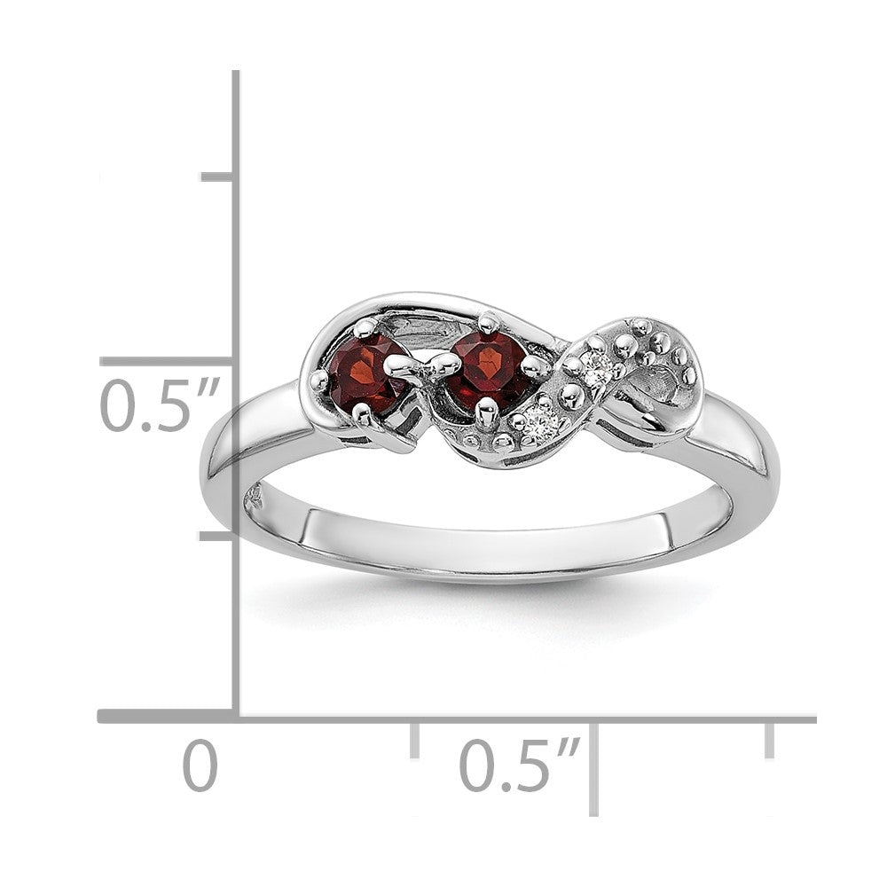 Sterling Silver Rhodium-plated Garnet and CZ Swirl Ring
