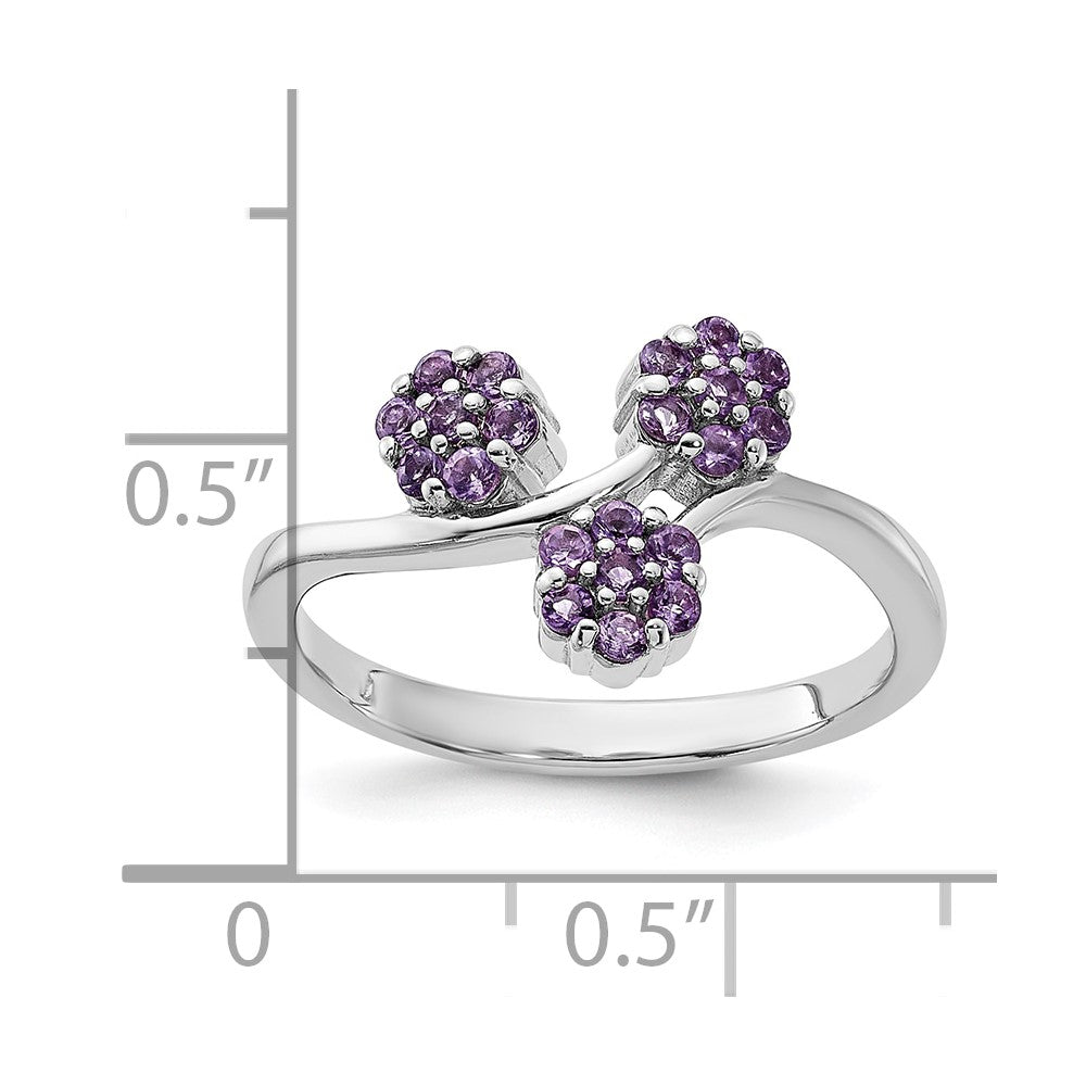 Sterling Silver Rhodium-plated Amethyst Flowers Ring