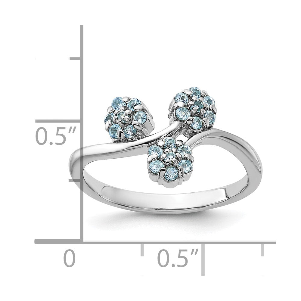 Sterling Silver Rhodium-plated Light Swiss Blue Topaz Flowers Ring