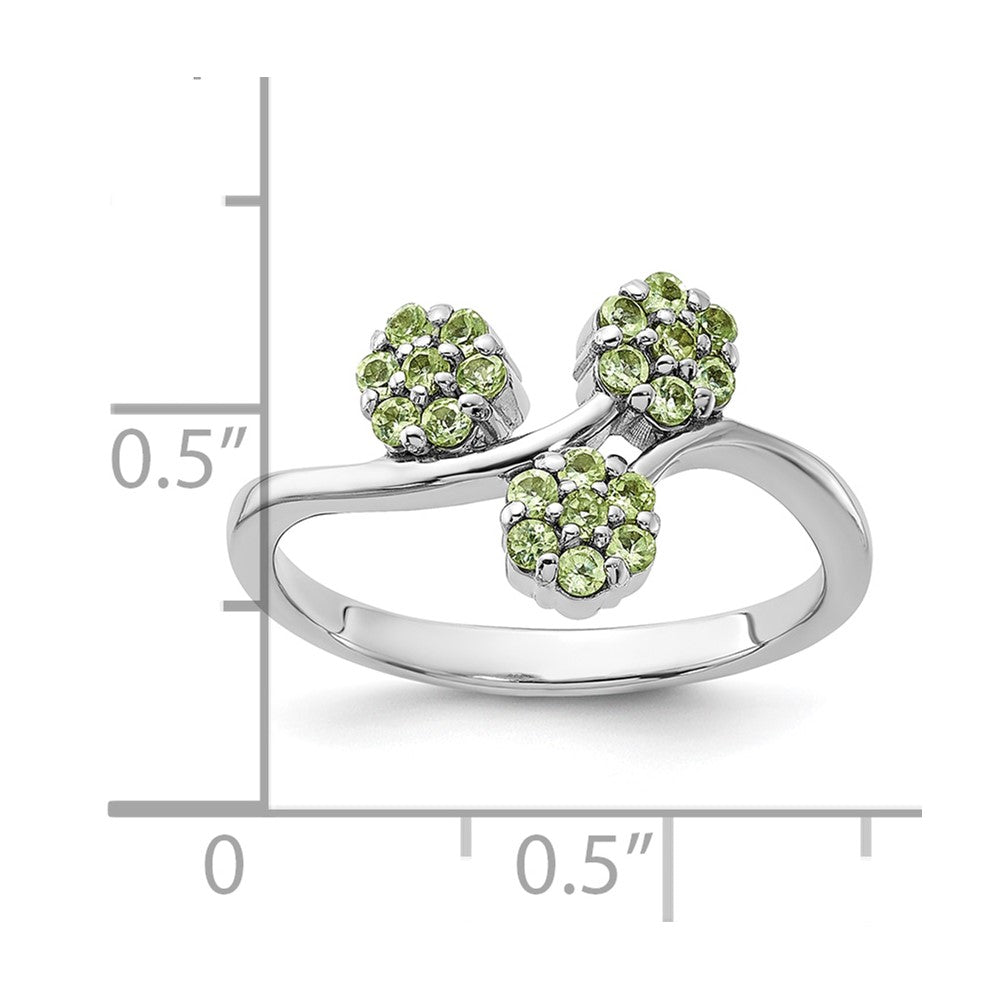 Sterling Silver Rhodium-plated Peridot Flowers Ring