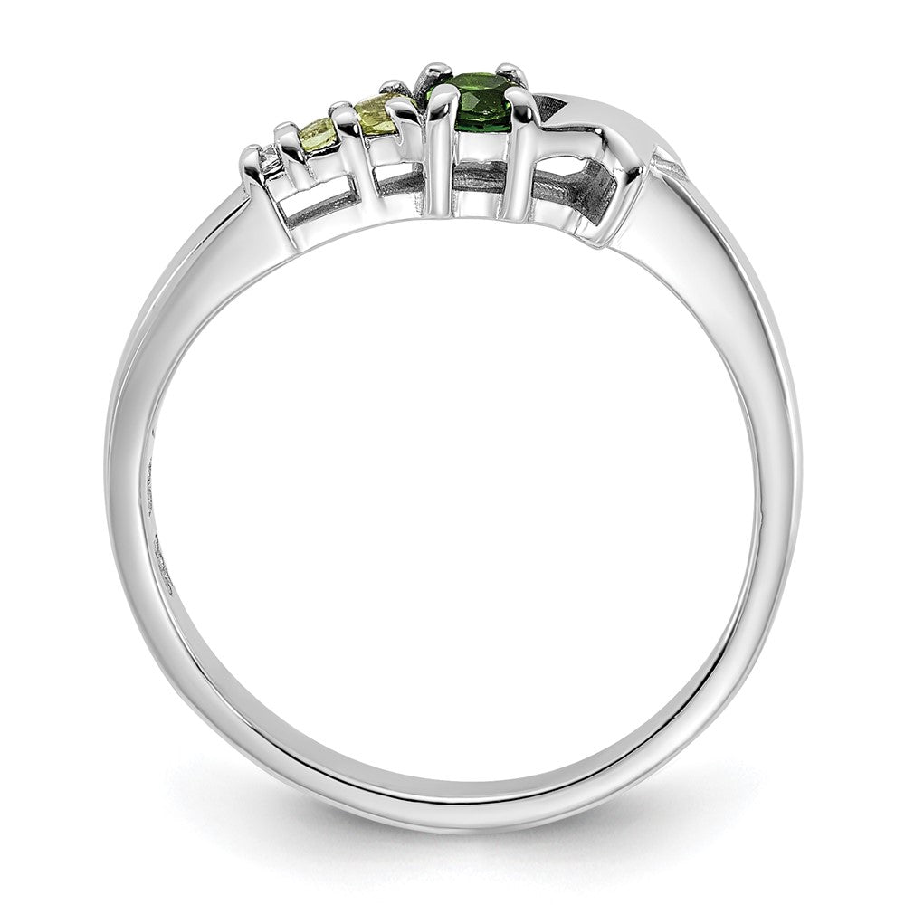 SS Rhodium Chrome Diopside and Peridot and CZ Star Curved Ring