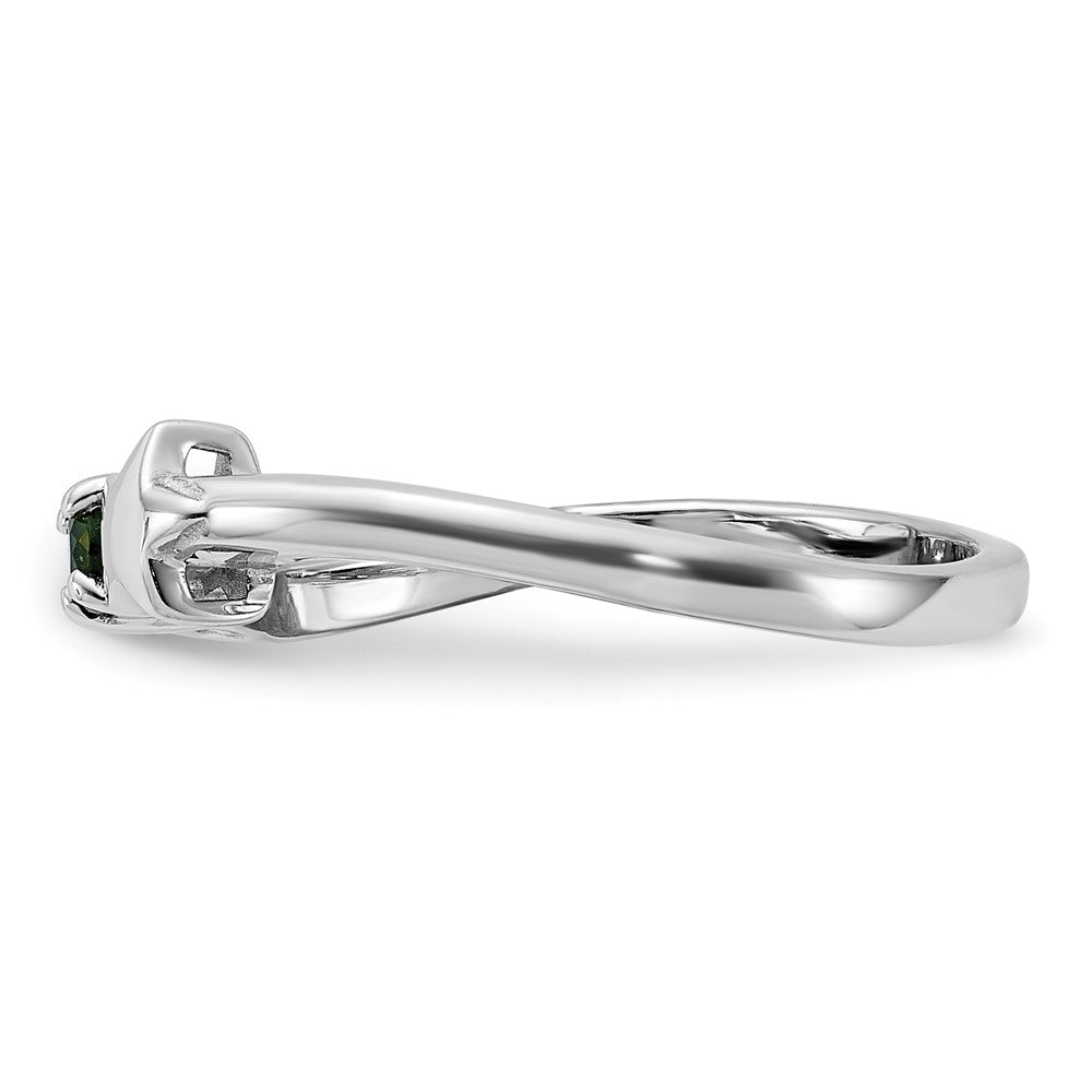SS Rhodium Chrome Diopside and Peridot and CZ Star Curved Ring