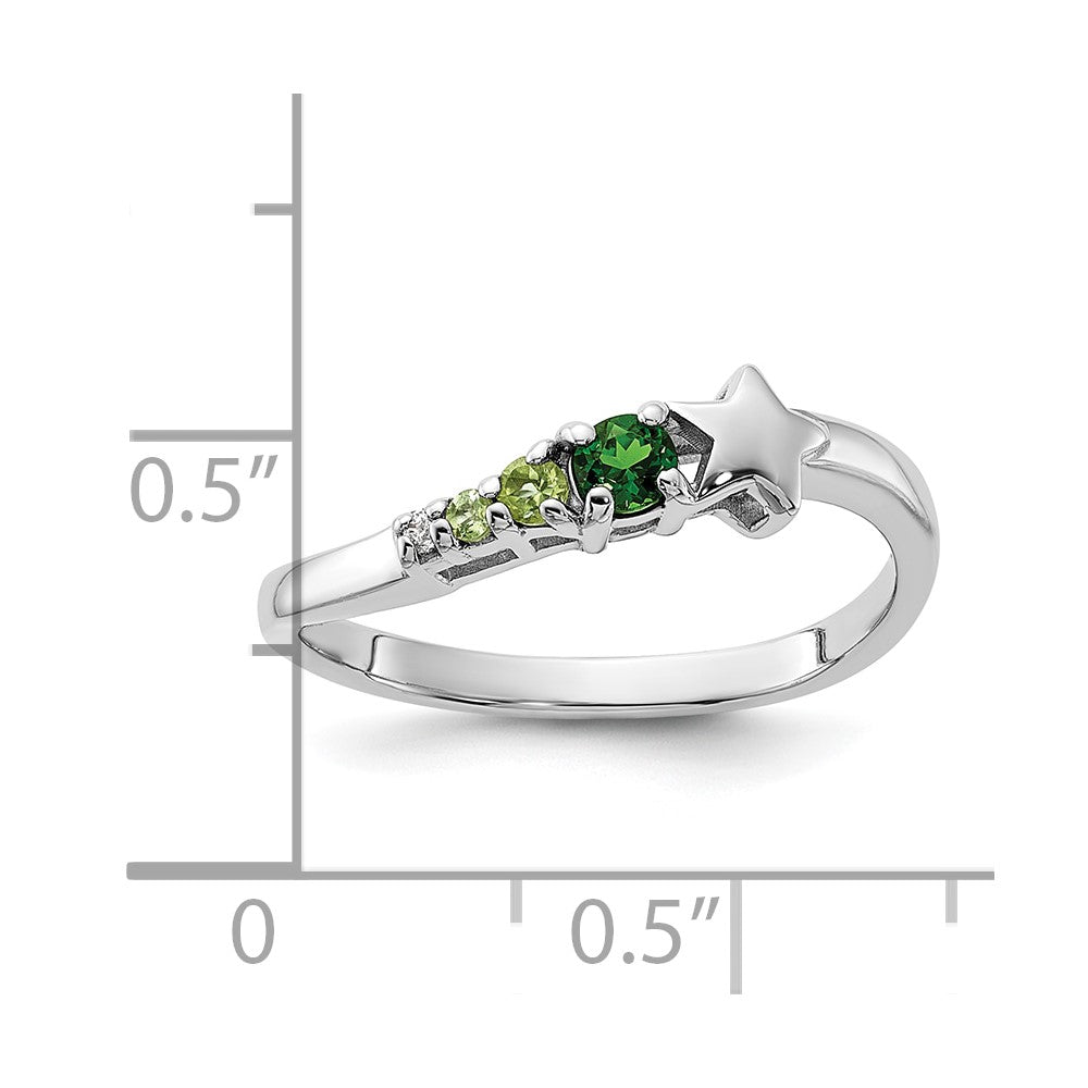 SS Rhodium Chrome Diopside and Peridot and CZ Star Curved Ring
