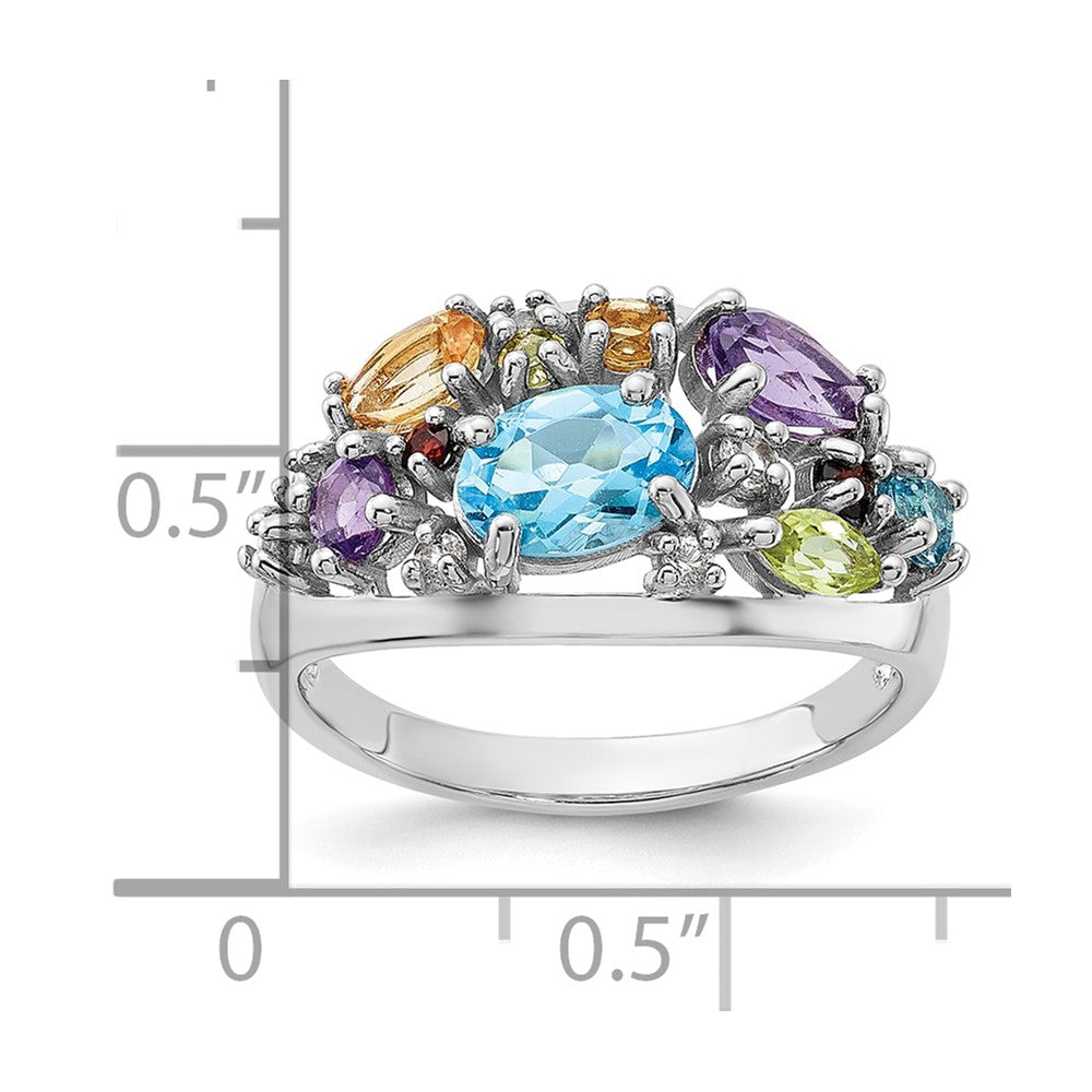 Sterling Silver Rhodium-plated Rainbow Multi Gemstone Ring