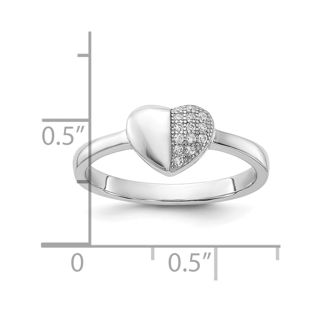 Sterling Silver Rhodium-plated CZ  Polished Heart Ring
