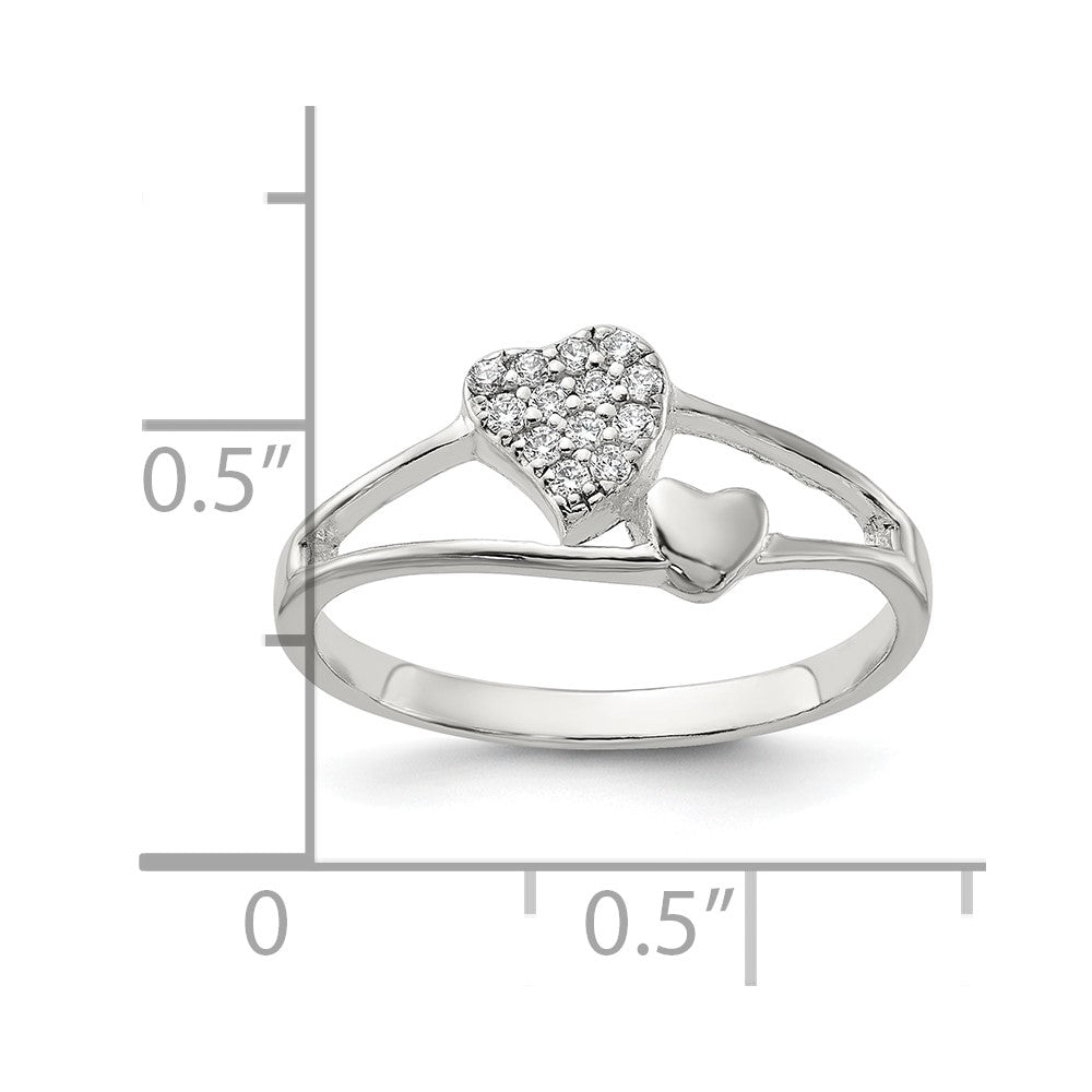 Sterling Silver Polished CZ Double Heart Ring