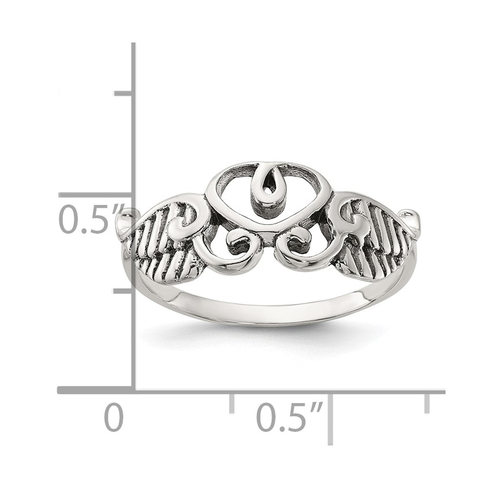 Sterling Silver Antiqued Heart with Leaves/Wings Ring