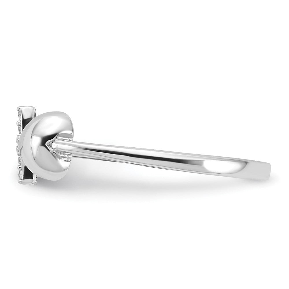 Sterling Silver Rhodium-plated Heart and CZ Cross Ring