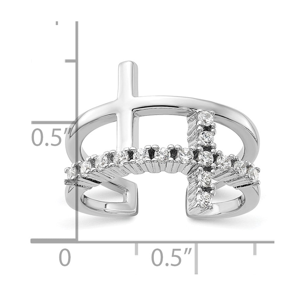 Sterling Silver Rhodium-plated  Double Cross CZ Open Back Ring