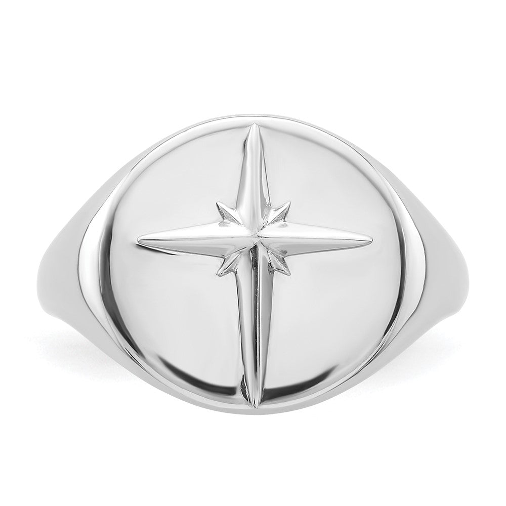 Sterling Silver Rhodium-plated Polished Cross Ring