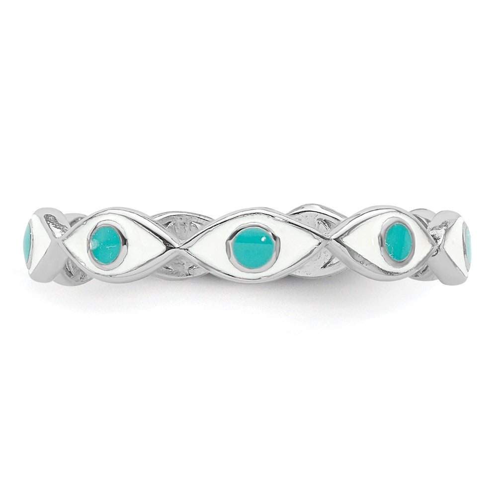 Sterling Silver Rhodium-plated with Enamel Evil Eye Ring