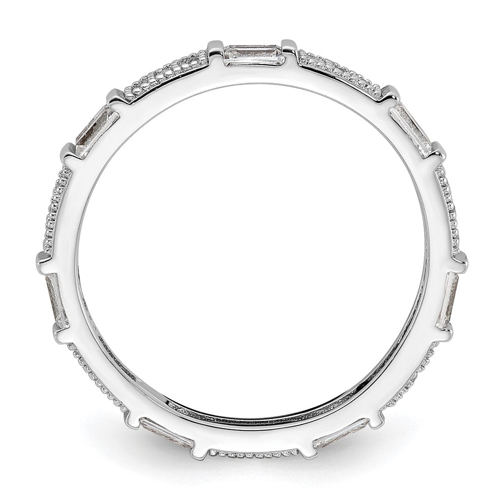 Sterling Silver Rhodium-plated Micro Pave and Baguette CZ Eternity Band