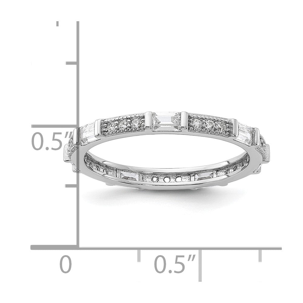 Sterling Silver Rhodium-plated Micro Pave and Baguette CZ Eternity Band