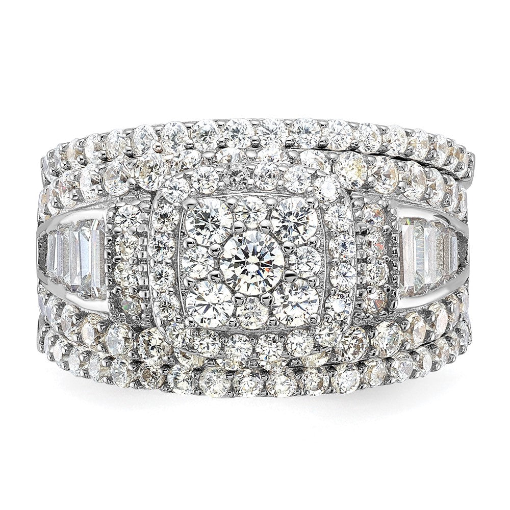 Sterling Silver Rhodium-plated CZ Engagement Ring w/2 Bands 3 Ring Set