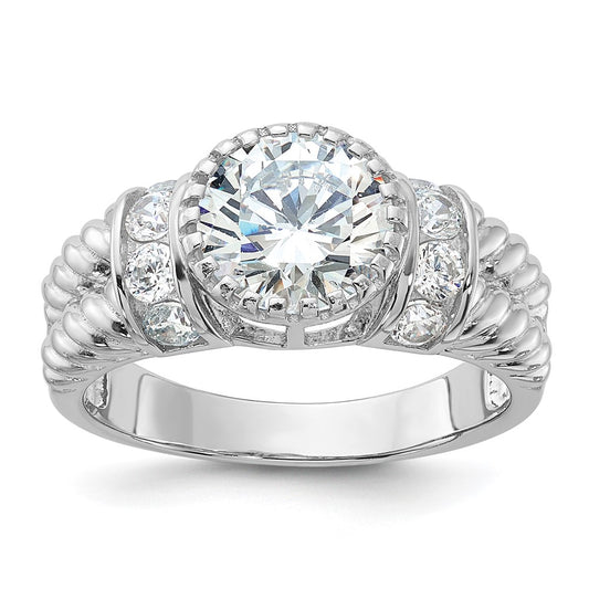 Sterling Silver Rhodium-plated CZ Rope Design Ring