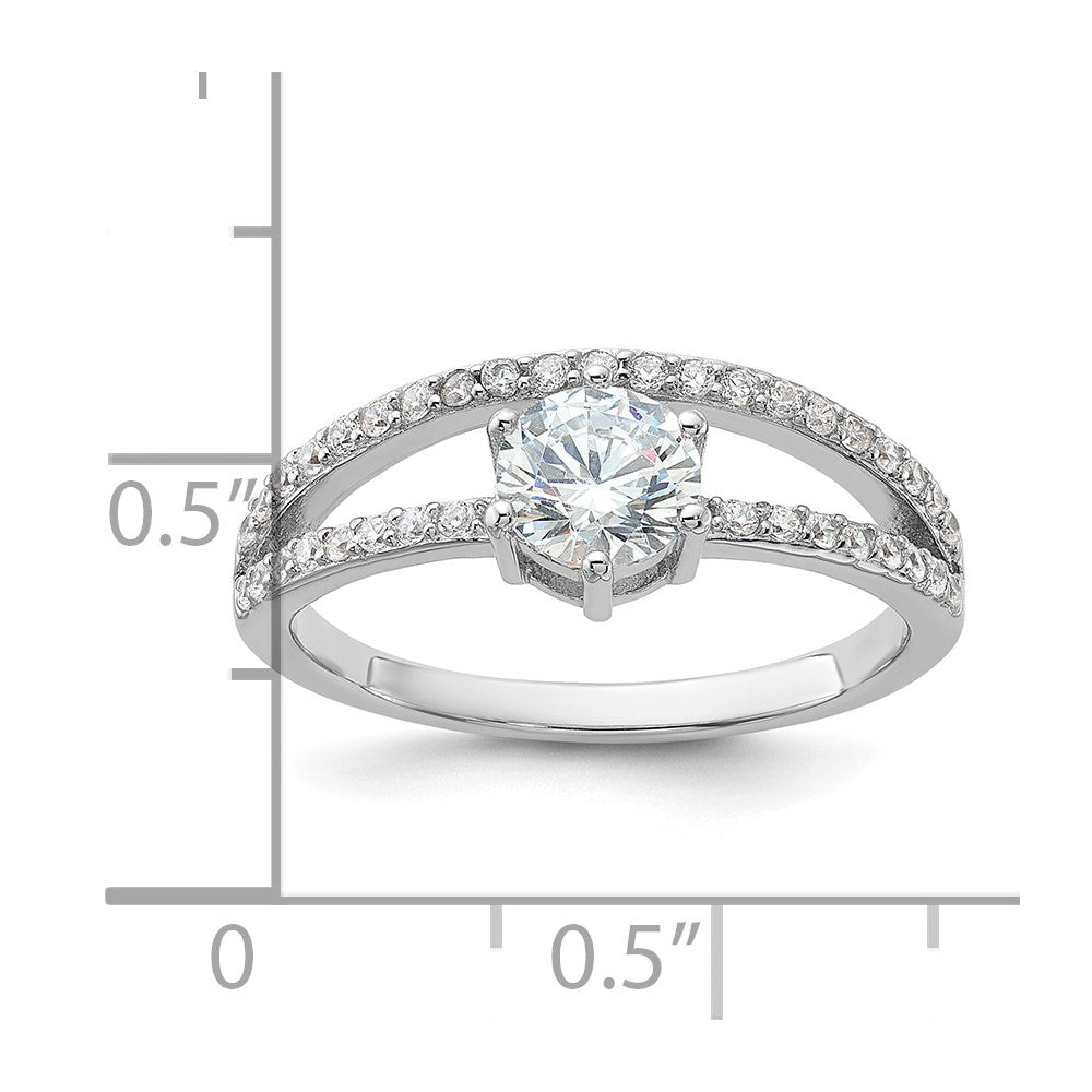 Sterling Silver Rhodium-plated Polished CZ Double Band Ring