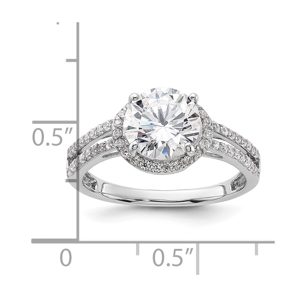 Sterling Silver Rhodium-plated CZ Halo Ring