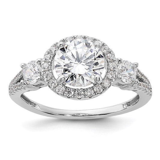 Sterling Silver Rhodium-plated CZ Halo Ring