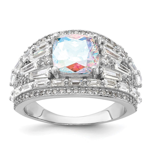 Sterling Silver Rhodium-plated Clear and Iridescent CZ Ring