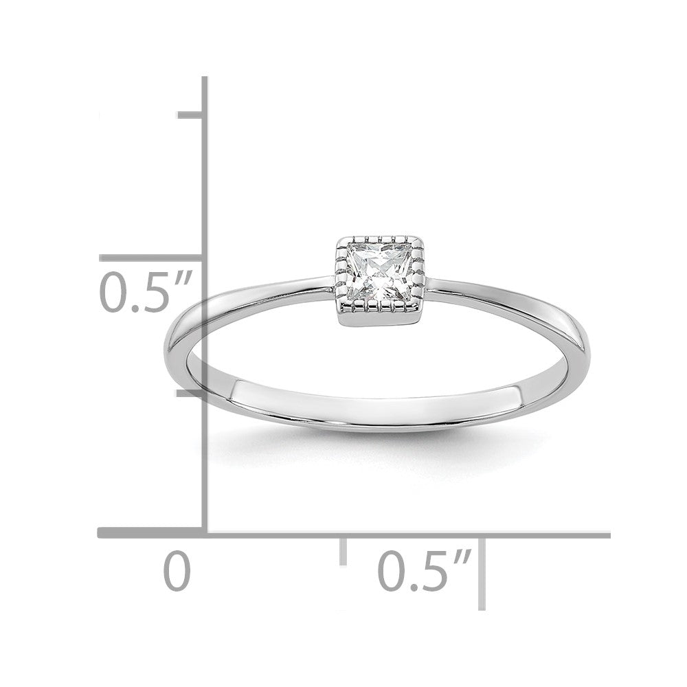 Sterling Silver Rhodium-plated Square CZ Ring