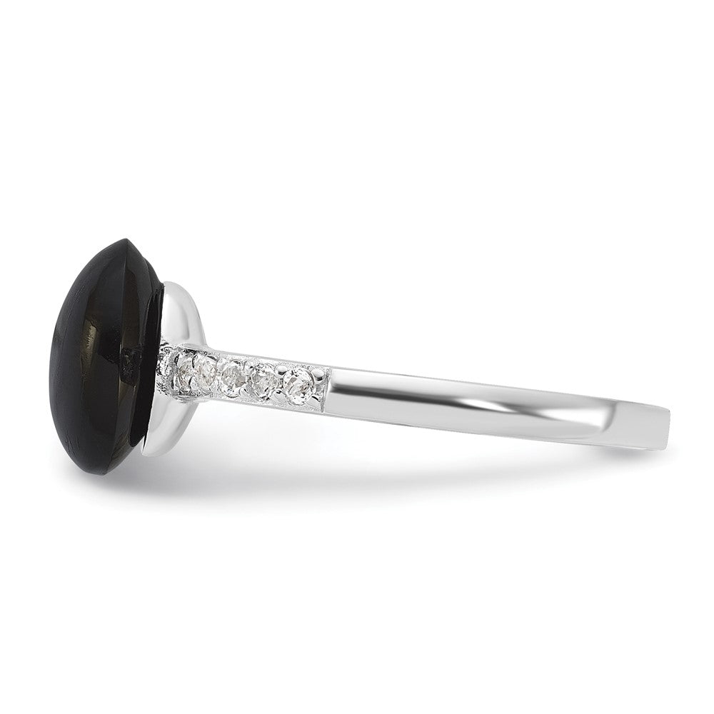 Sterling Silver Rhodium-plated Onyx and .2WT White Topaz Ring