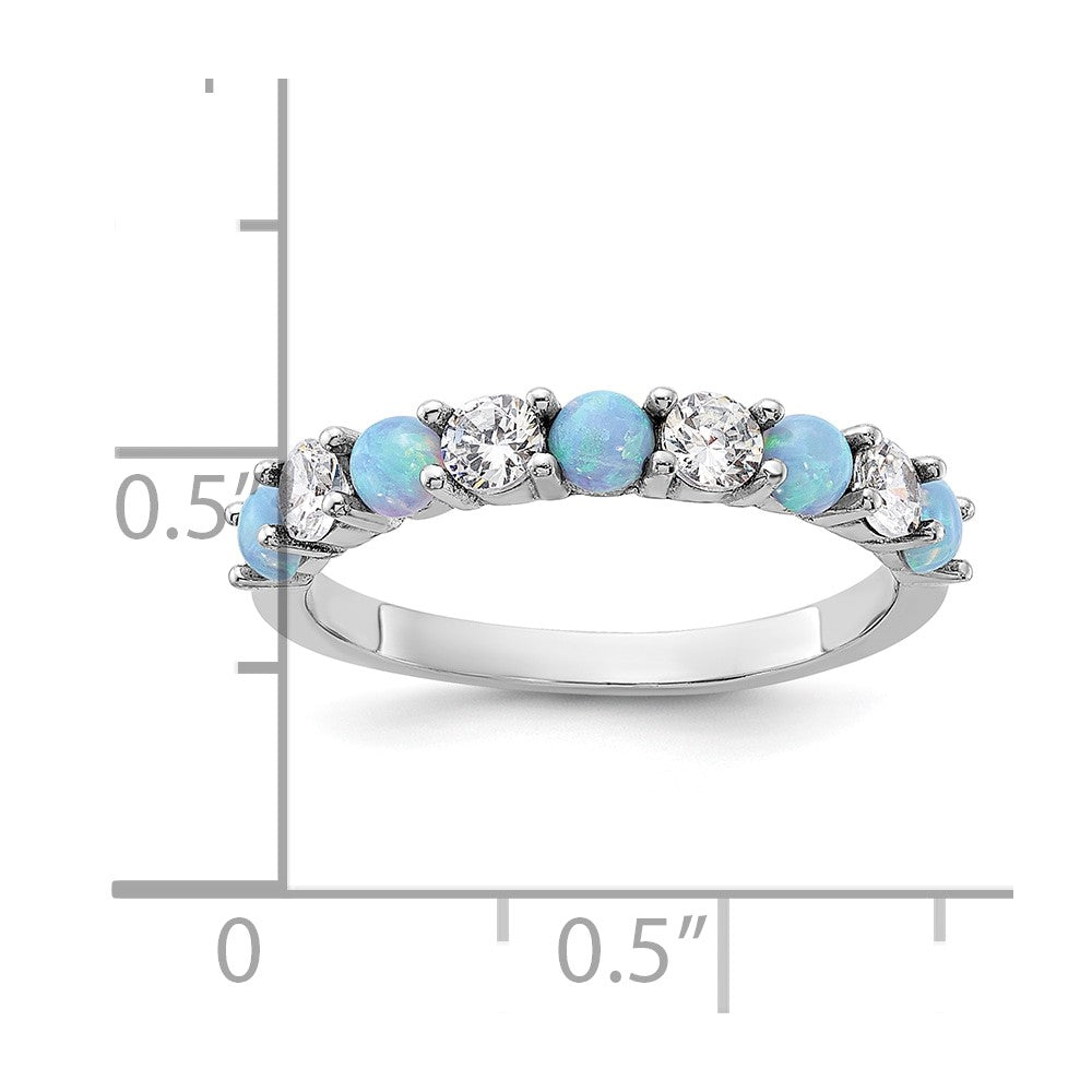 Sterling Silver Rhodium-plated Blue Created Opal and CZ Ring